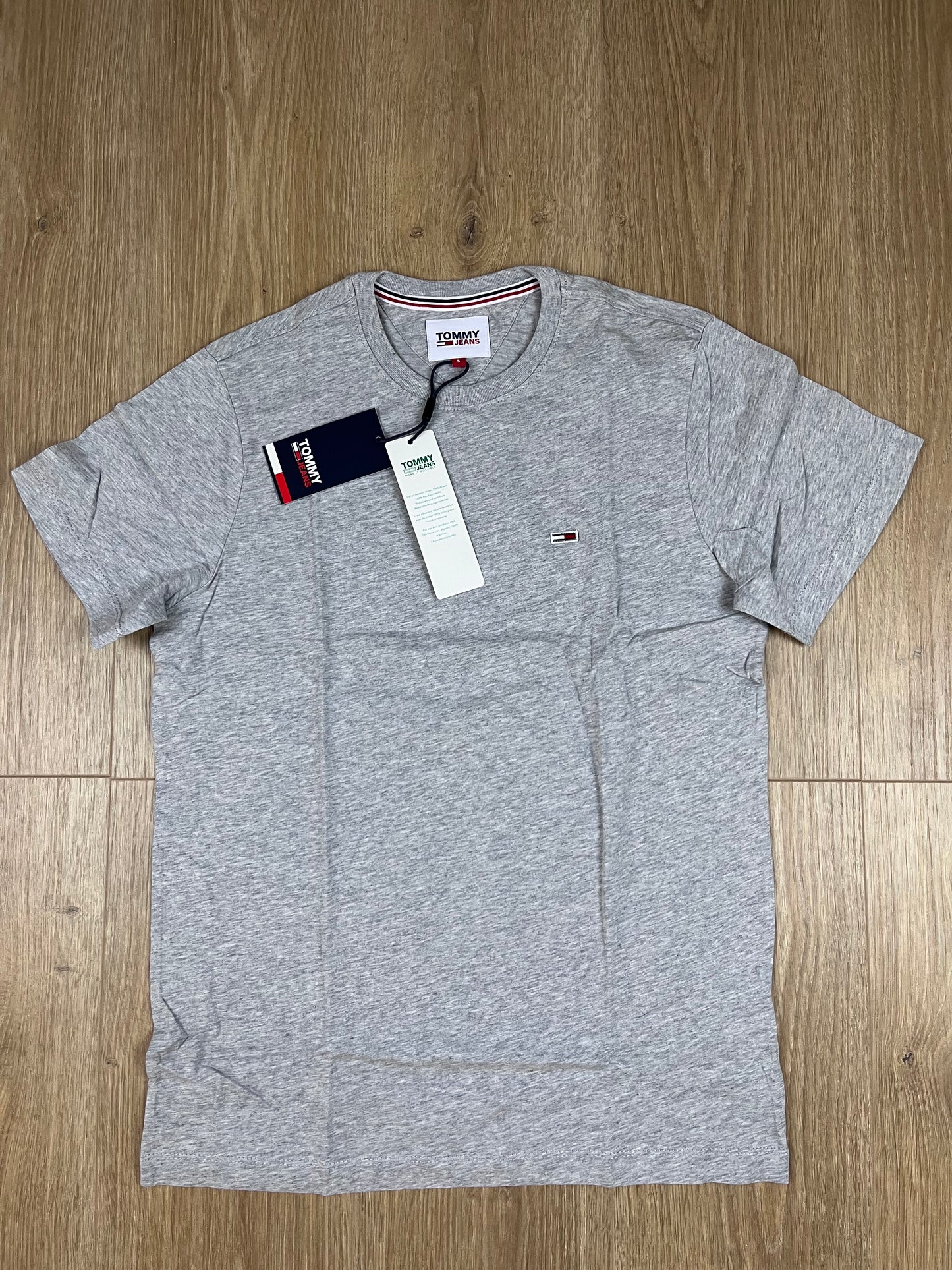 Tommy Jeans Herren T-Shirt in Hellgrau Meliert (Größe S) – 100% Bio-Baumwolle