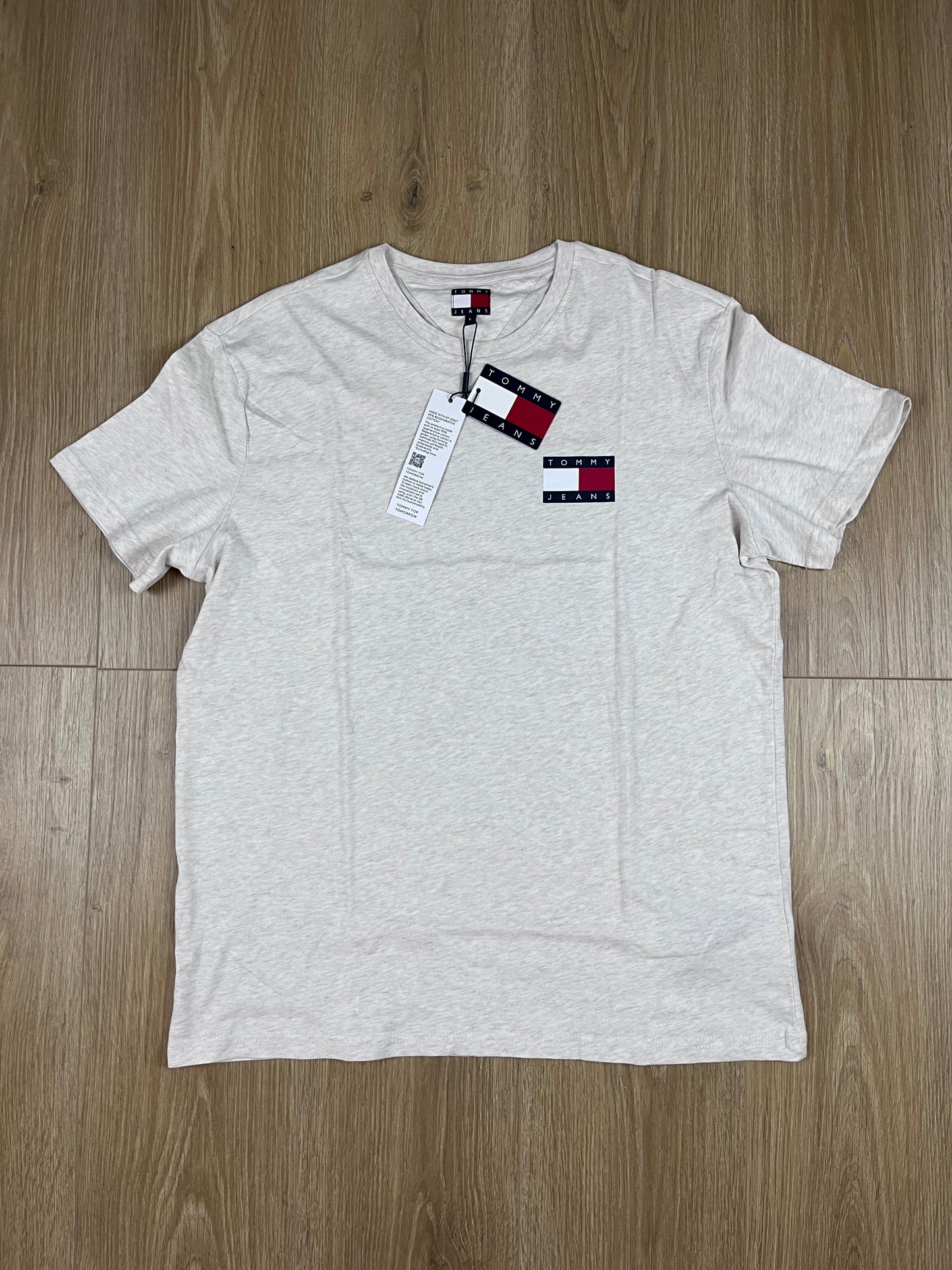 Tommy Jeans Herren T-Shirt in Beige Meliert (Größe L) – Nachhaltige Regenerative Baumwolle