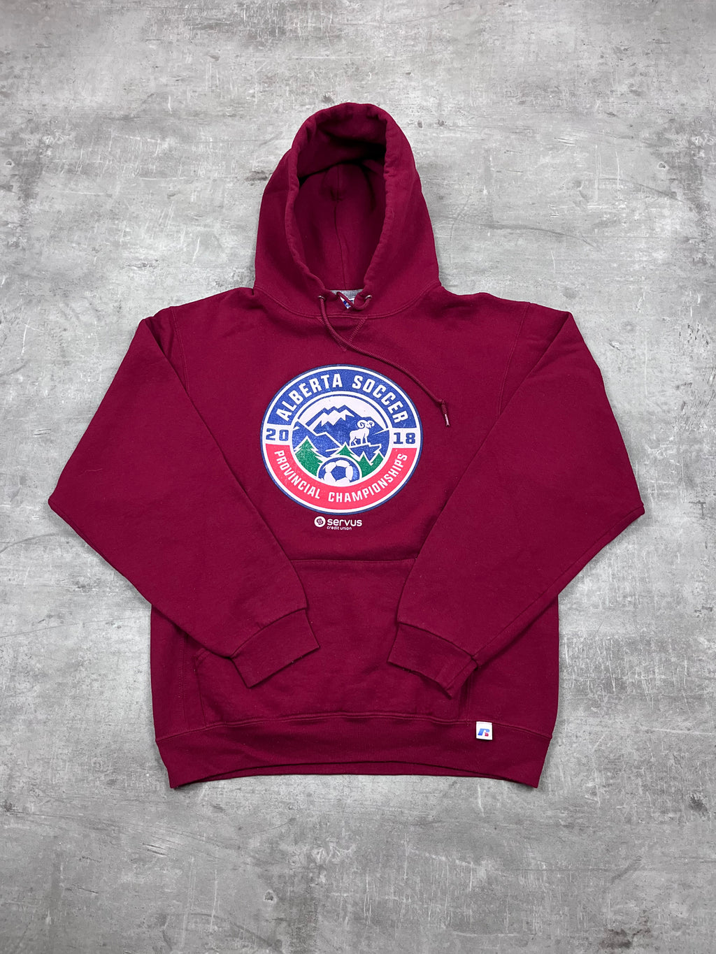 Vintage Russell Athletic Hoodie Alberta Soccer Bordeaux 29