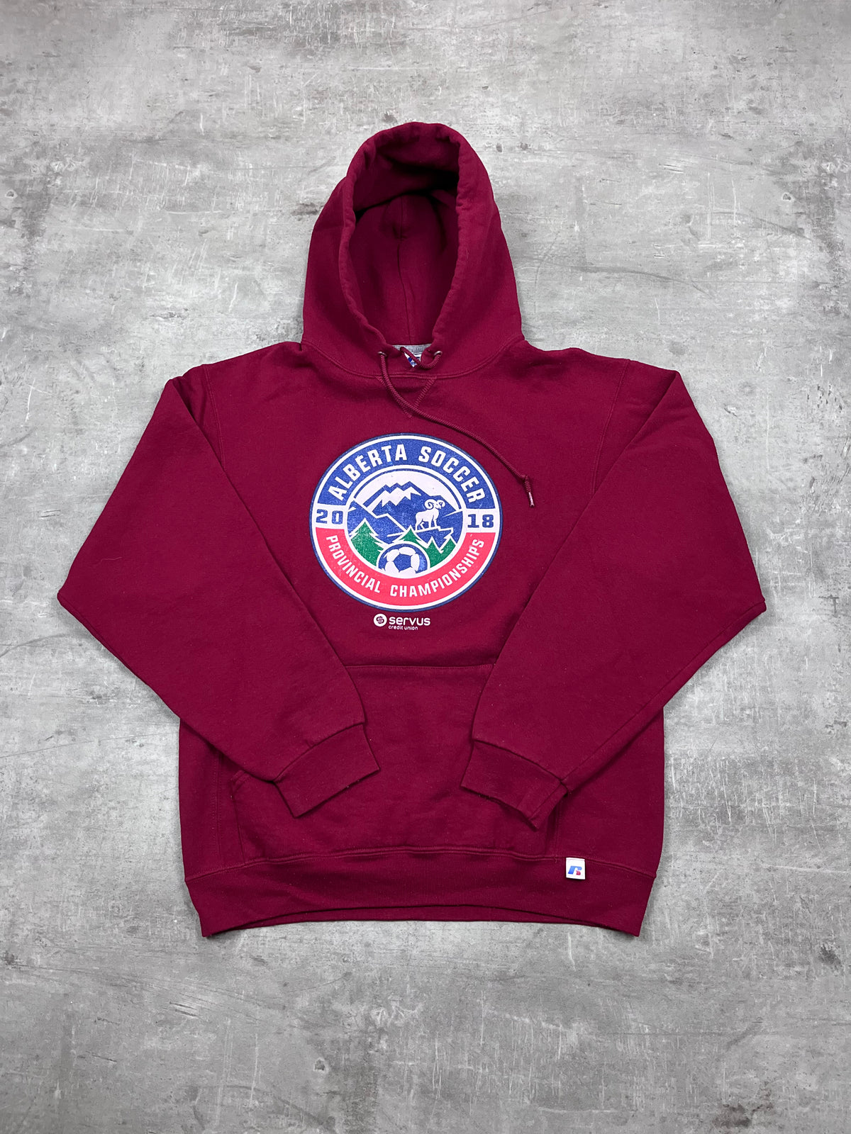Vintage Russell Athletic Hoodie Alberta Soccer Bordeaux 29