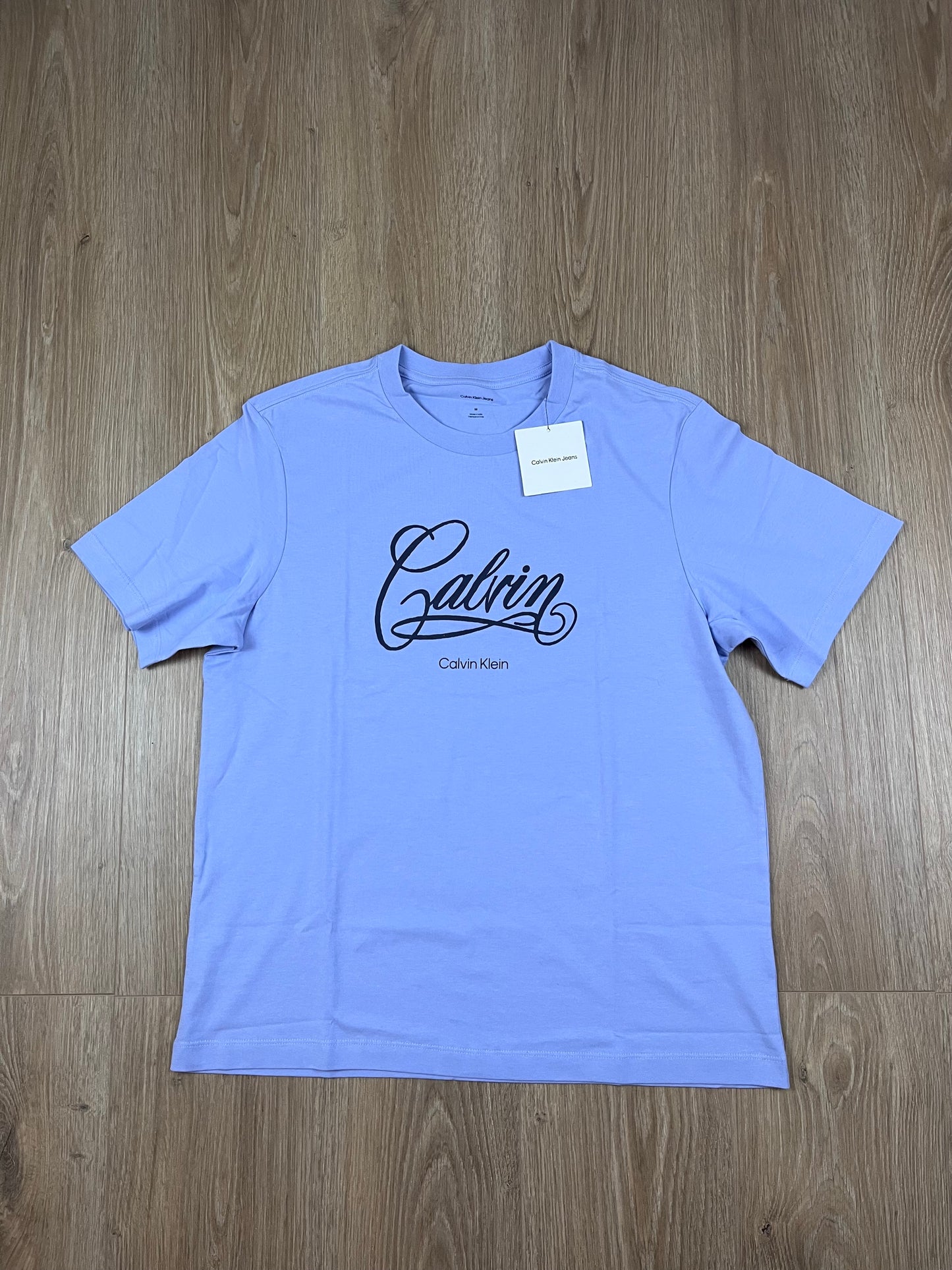 Calvin Klein Jeans Herren T-Shirt in Casual Blue (Größe M) – Retro Cursive Logo