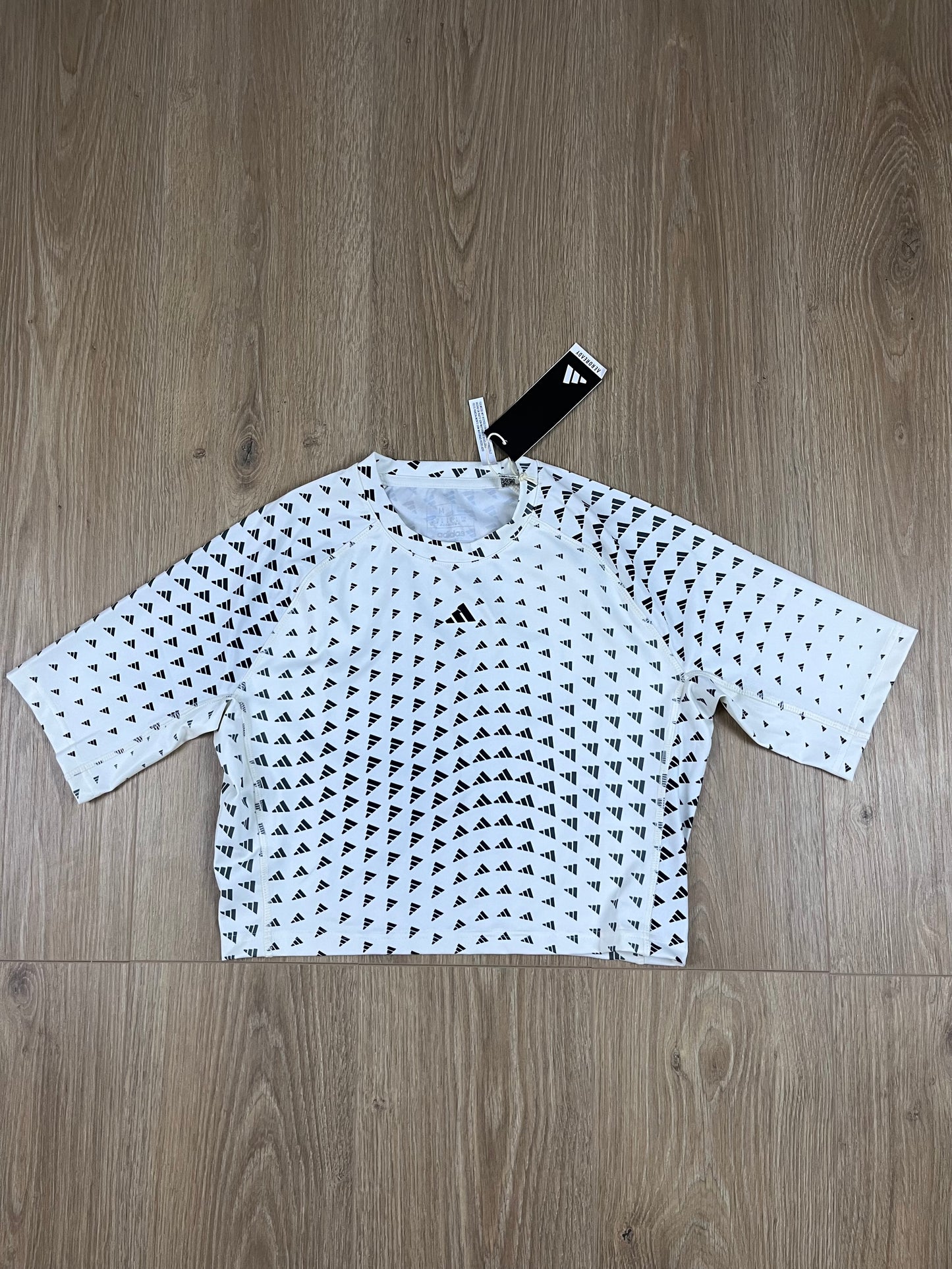 Adidas Training All-Over-Print T-Shirt Damen Creme/ Schwarz (Größe M)