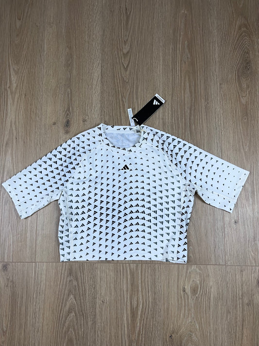 Adidas Training All-Over-Print T-Shirt Damen Creme/ Schwarz (Größe M)